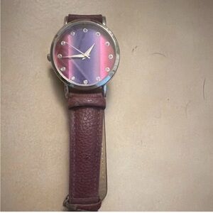 Accutime Women's Quartz Watch Multicolor Dial Brown Leather Band Stainless Steel